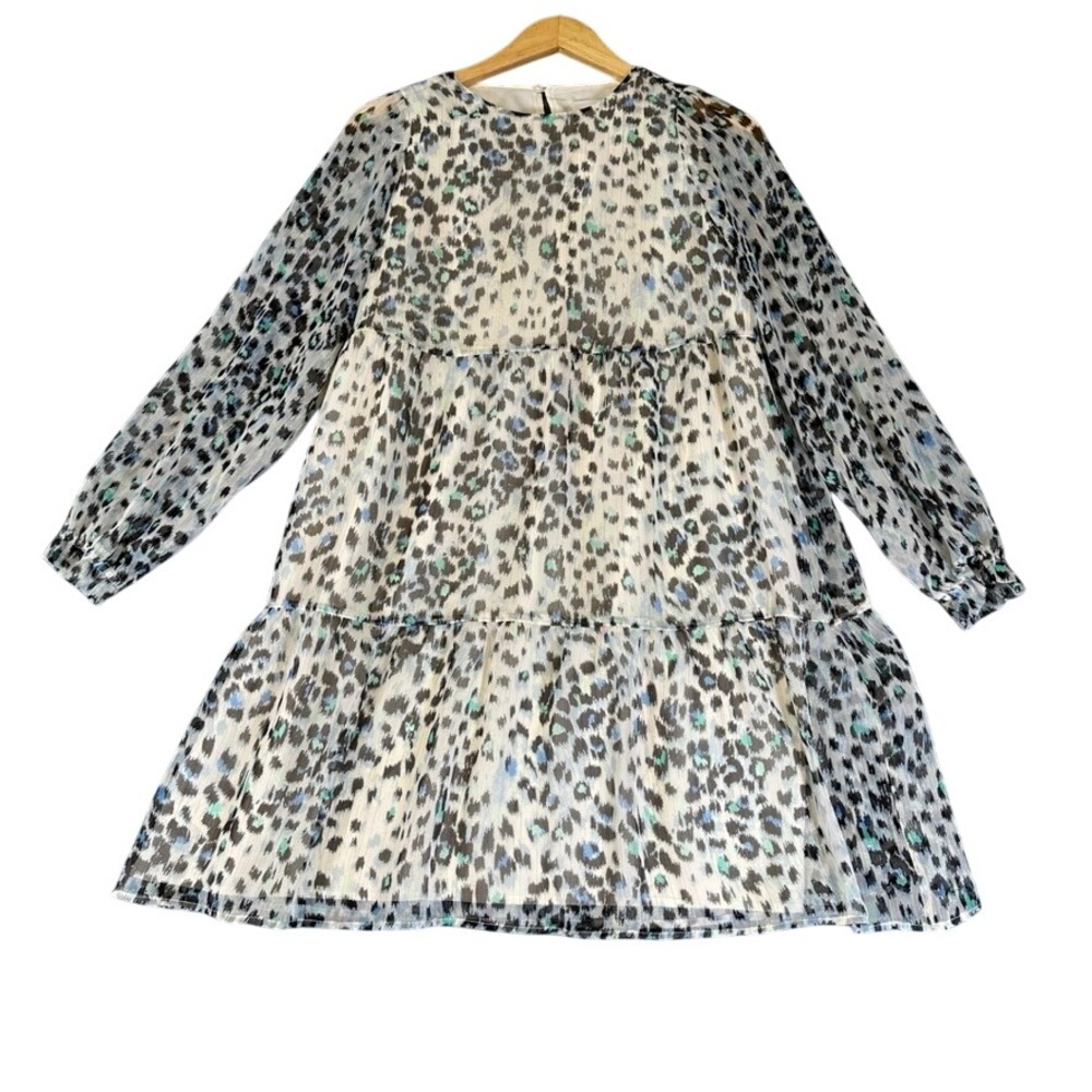 NWT Loft Leopard Tiered Mini Dress Blue Green Metallic 578069